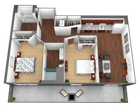 Floor plan for 2 beds, 2 baths, 782 sqft